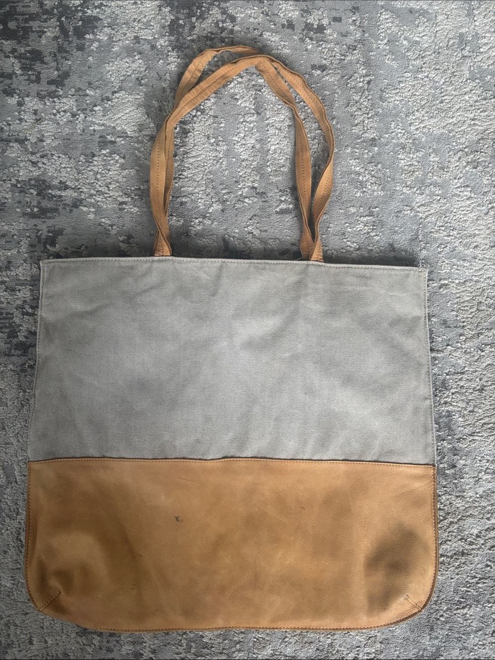 Hearth & Hand Gray Canvas Tote with Tan Leather Base and Straps